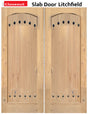 Exterior double solid wood entry doors with classic panel design, front view