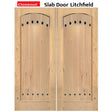Exterior double solid wood entry doors with classic panel design, front view