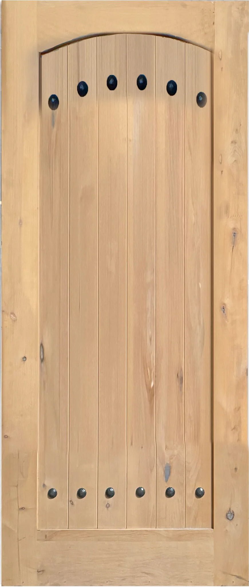 Exterior solid wood slab entry door with classic panel design, front view