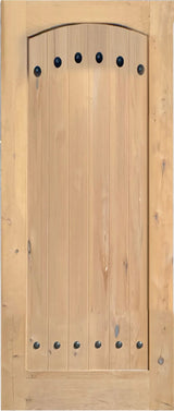 Exterior solid wood slab entry door with classic panel design, front view