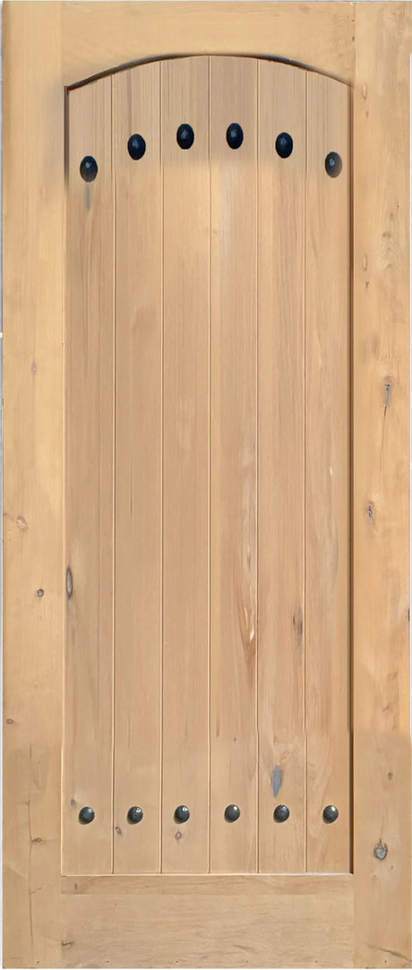 Exterior solid wood slab entry door with classic panel design, front view
