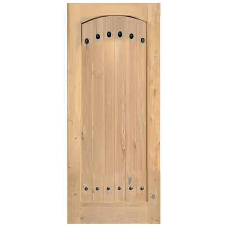 Exterior solid wood slab entry door with classic panel design, front view