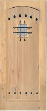 Exterior solid wood slab entry door with classic panel design, front view