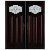 Double front entry door with decorative glass panels and Paris-style design, straight-on exterior view