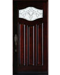 Single front entry door with decorative glass panel and elegant Paris-style design, straight-on view