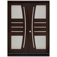 Double front entry door with decorative glass panels and classic panel design, straight-on exterior view