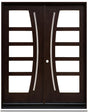 Double front entry door with decorative glass panels and classic panel design, straight-on exterior view