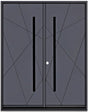 Double front entry door with decorative glass panels and classic panel design, straight-on exterior view