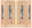 Exterior double solid wood entry doors with sidelights and classic panel design