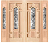 Exterior double solid wood entry doors with sidelights and classic panel design
