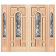 Exterior double solid wood entry doors with sidelights and classic panel design