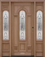 Exterior solid wood entry door with two sidelights and classic panel design