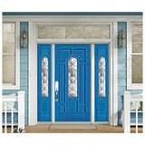 Exterior solid wood entry door with two sidelights and classic panel design