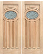 Exterior double solid wood entry doors with classic panel design, front view