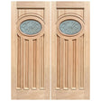 Exterior double solid wood entry doors with classic panel design, front view