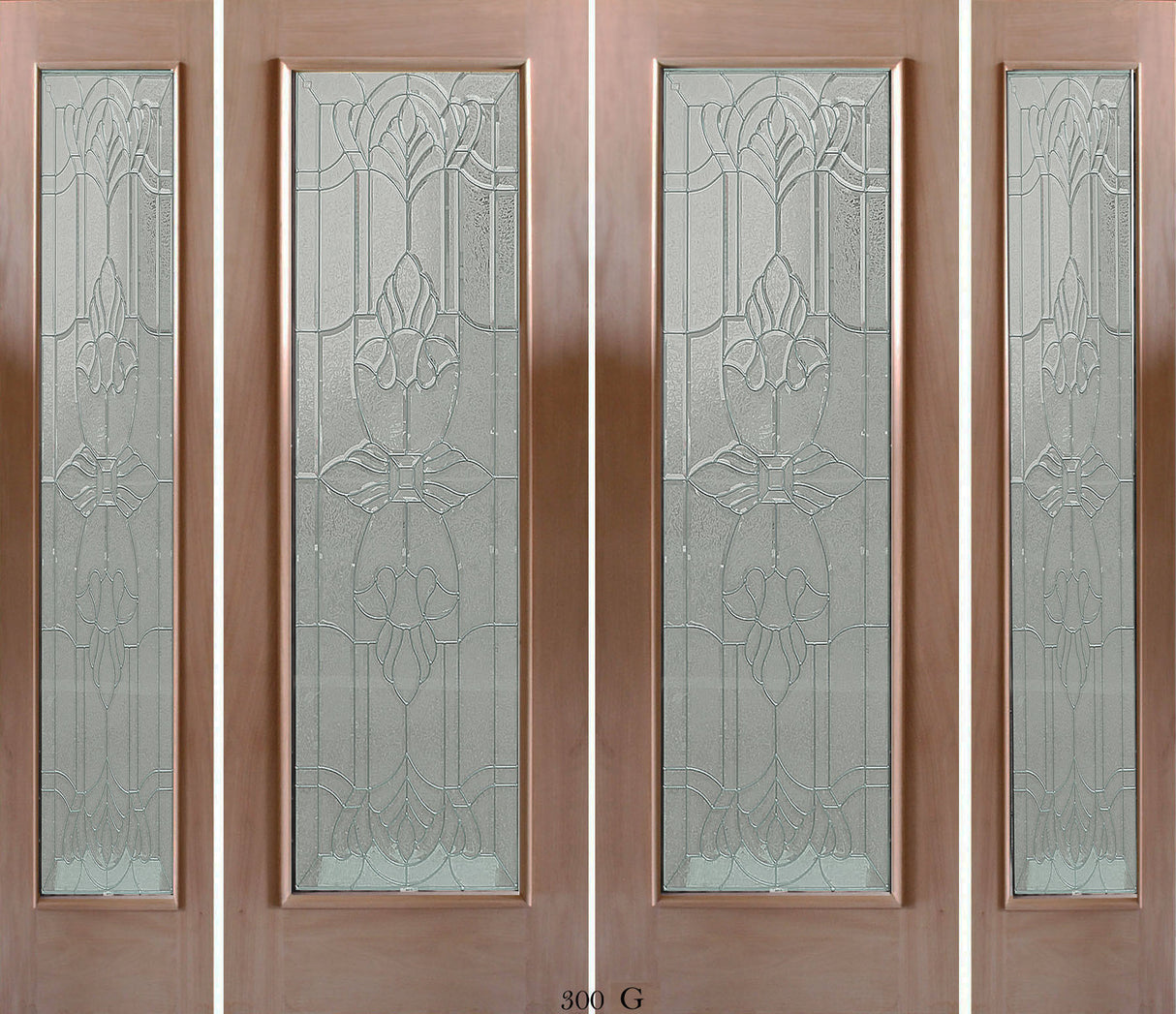 Exterior double solid wood entry doors with sidelights and classic panel design