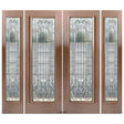 Exterior double solid wood entry doors with sidelights and classic panel 