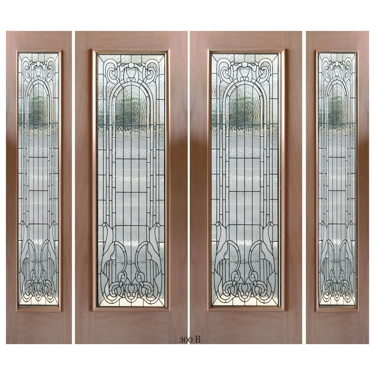 Exterior double solid wood entry doors with sidelights and classic panel 