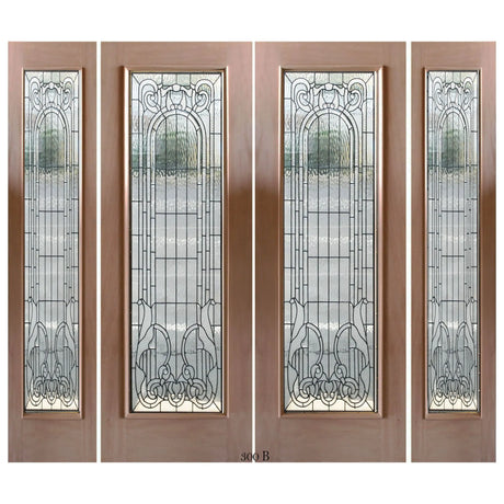 Exterior double solid wood entry doors with sidelights and classic panel 