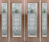 Exterior double solid wood entry doors with sidelights and classic panel design