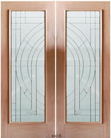 Exterior double solid wood entry doors with classic panel design, front view