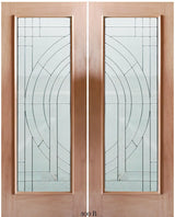 Exterior double solid wood entry doors with classic panel design, front view