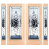 Exterior double solid wood entry doors with sidelights and classic panel design