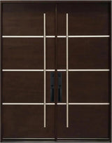 Double front entry door with solid panel design and classic styling, straight-on exterior view