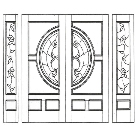 Illustration of exterior wood slab door showing design