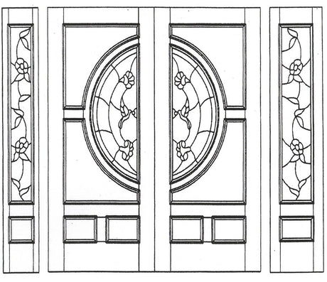 Illustration of exterior wood slab door showing design