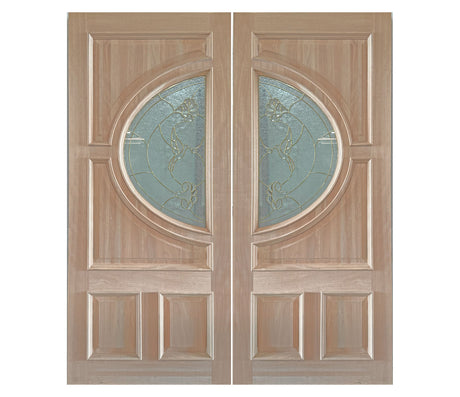 Double solid wood entry doors with classic panel styling