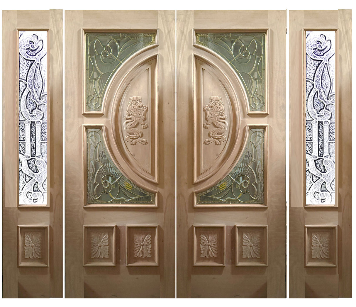 Double solid wood exterior doors with traditional styling