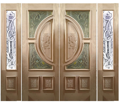 Double solid wood exterior doors with traditional styling