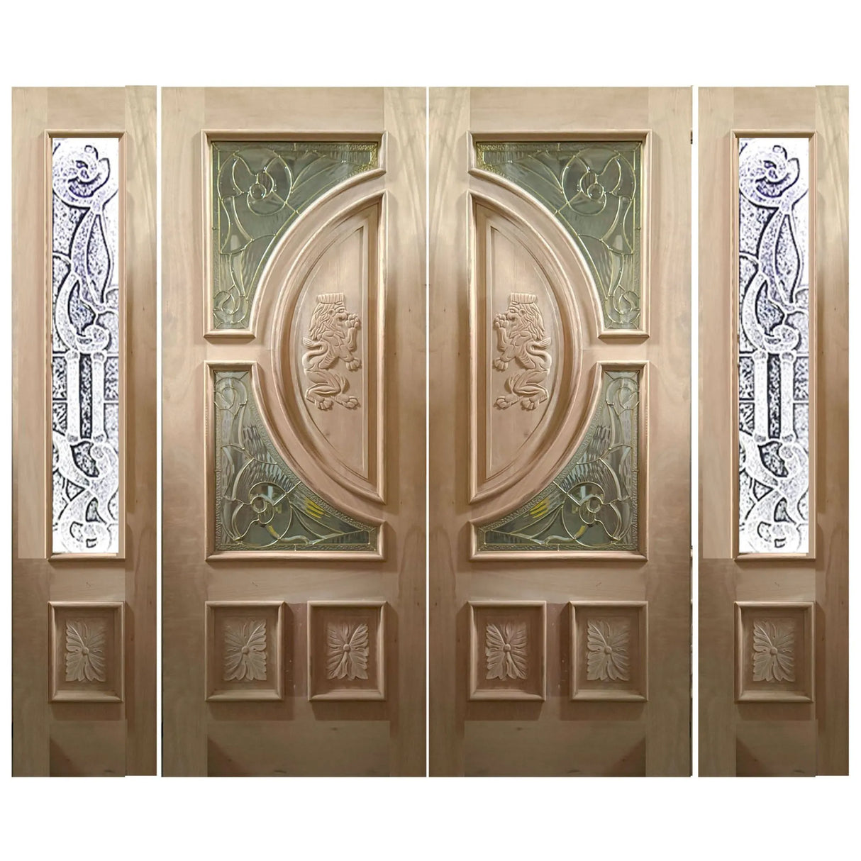 Double solid wood exterior doors with traditional styling