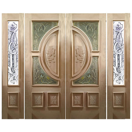 Double solid wood exterior doors with traditional styling