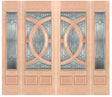 Exterior double solid wood entry doors with sidelights and classic panel design