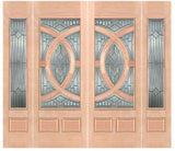 Exterior double solid wood entry doors with sidelights and classic panel design