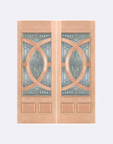 Exterior double solid wood entry doors with classic panel design, front view