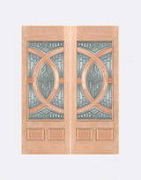 Exterior double solid wood entry doors with classic panel design, front view