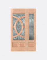 Exterior solid wood entry door with one sidelight and classic panel design
