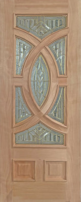 Exterior solid wood slab entry door with classic panel design, front view