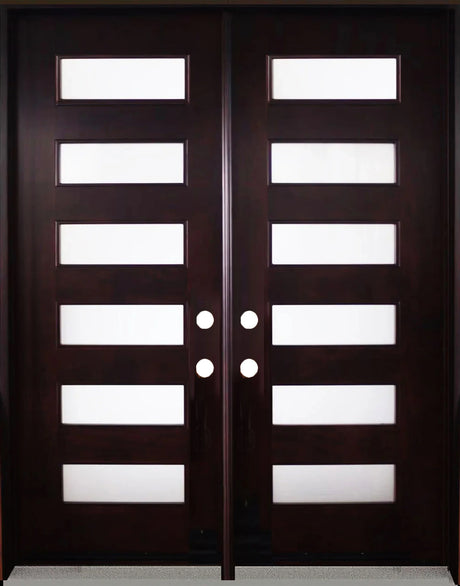 Double front entry door with solid panel design and classic styling, straight-on exterior view