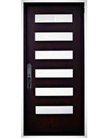 Single front entry door with solid panel design and clean classic look, straight-on view