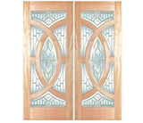 Double solid wood entry doors with decorative panel layout