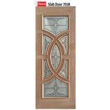 Exterior solid wood slab entry door with classic panel design, front view