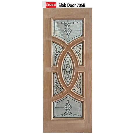 Exterior solid wood slab entry door with classic panel design, front view