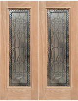 Exterior double solid wood entry doors with classic panel design, front view