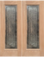Exterior double solid wood entry doors with classic panel design, front view