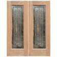 Exterior double solid wood entry doors with classic panel design, front view