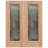 Exterior double solid wood entry doors with classic panel design, front view